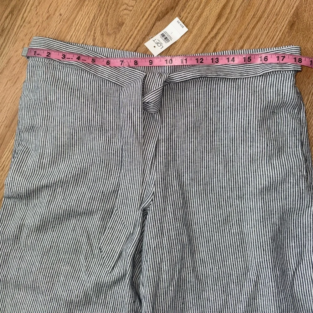 NEW Loft Linen Wide Leg Crop Striped Pull On Elastic Waist Pants Size Large - Picture 5 of 14